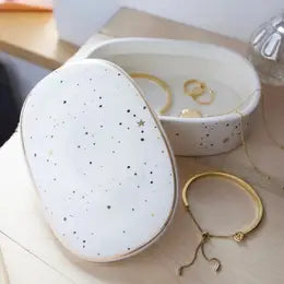 DECO Boîte à bijoux en céramique lune et pois